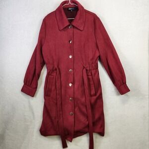 Alice Blue Women's Red Belted Midi Coat Dress Suede Look Size L‎